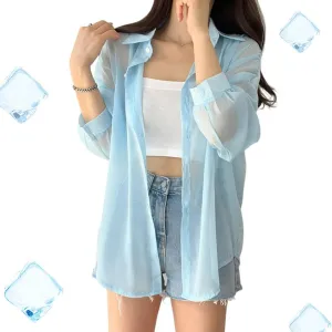 Summer Sunscreen Chiffon Shirt, Lightweight Sunscreen UV Blocking Shirts, Summer Sheer Cardigan for Women