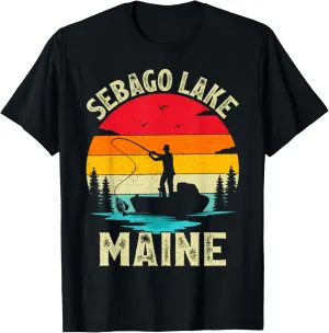Summer Vacation Fishing Vintage Retro Maine Sebago Lake T-Shirt