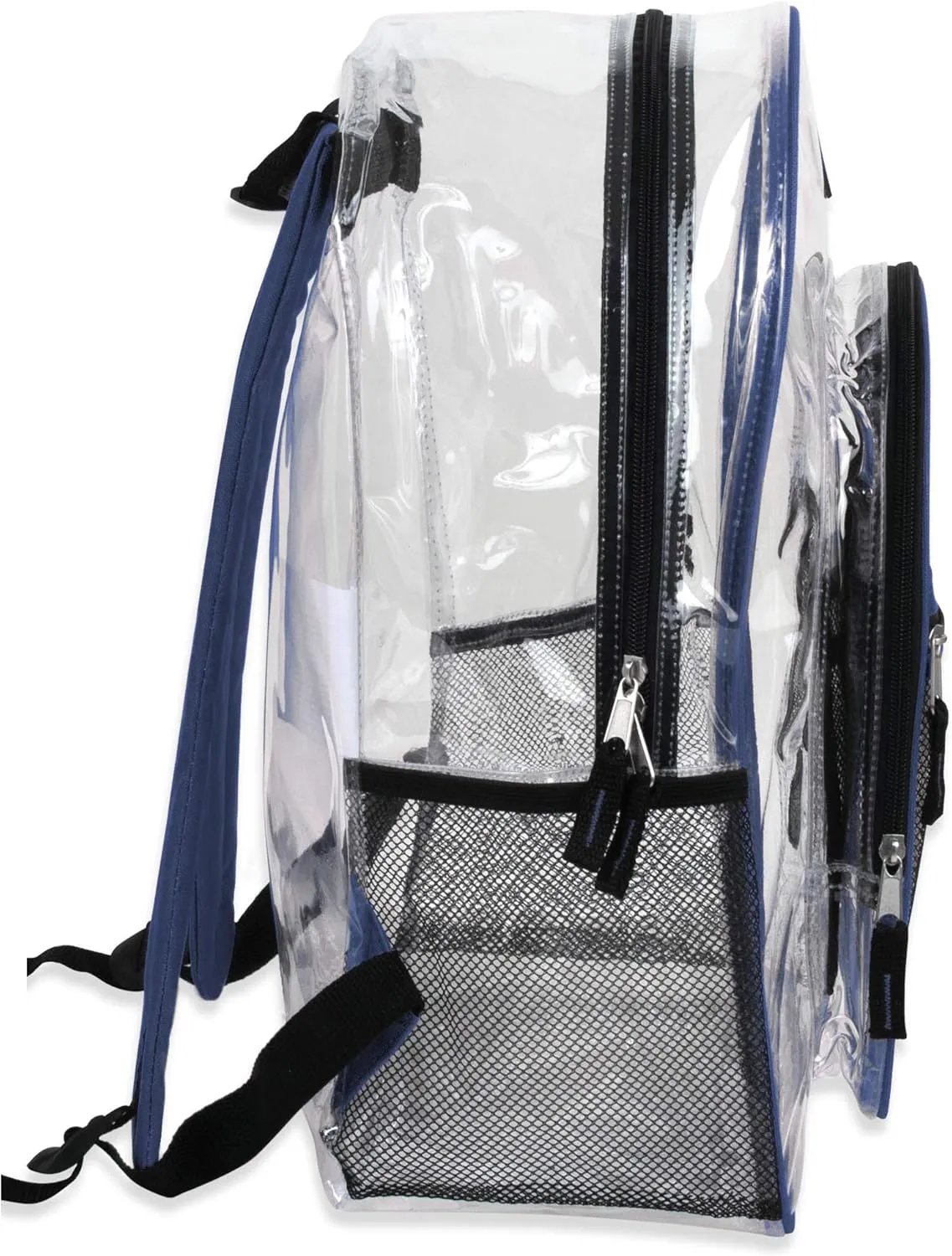 Summit Ridge Clear Waterproof Heavy Duty Stadium Approved Backpack With Water Bottle Holding Pocket, Front Zipper and Mesh Pockets for Men and Women in Blue