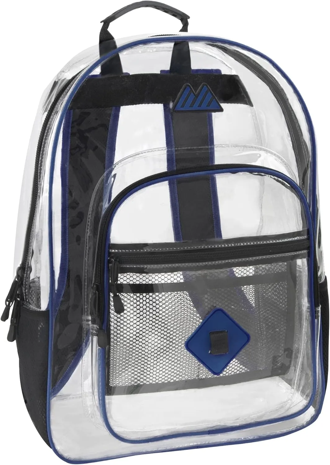 Summit Ridge Clear Waterproof Heavy Duty Stadium Approved Backpack With Water Bottle Holding Pocket, Front Zipper and Mesh Pockets for Men and Women in Blue