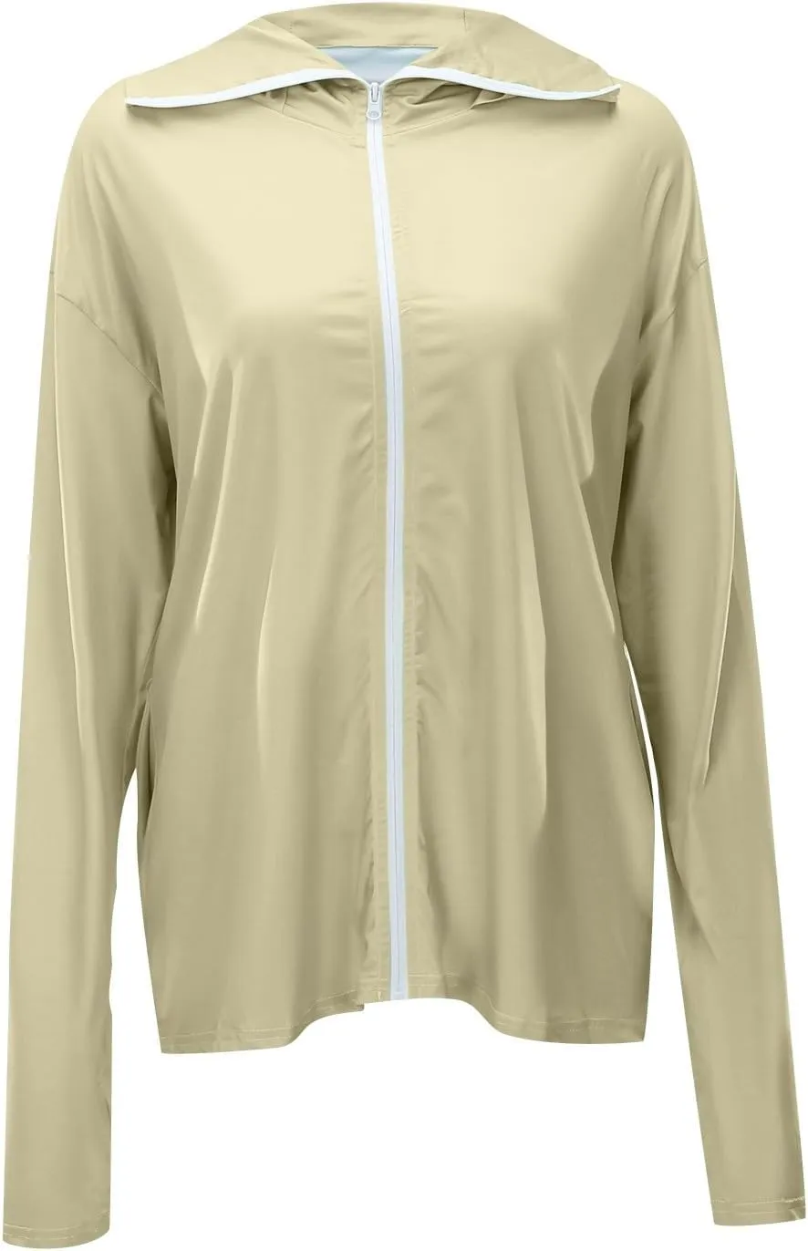 Sun Shirt for Women Zip Up UPF 50  Protection Lightweight Comfy Jacket Long Sleeve Ice Silk Fishing Hiking Outdoor Hoodie