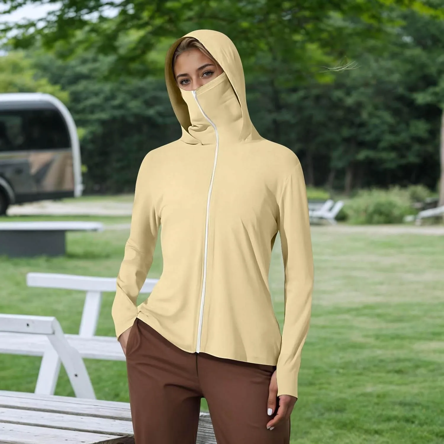 Sun Shirt for Women Zip Up UPF 50  Protection Lightweight Comfy Jacket Long Sleeve Ice Silk Fishing Hiking Outdoor Hoodie