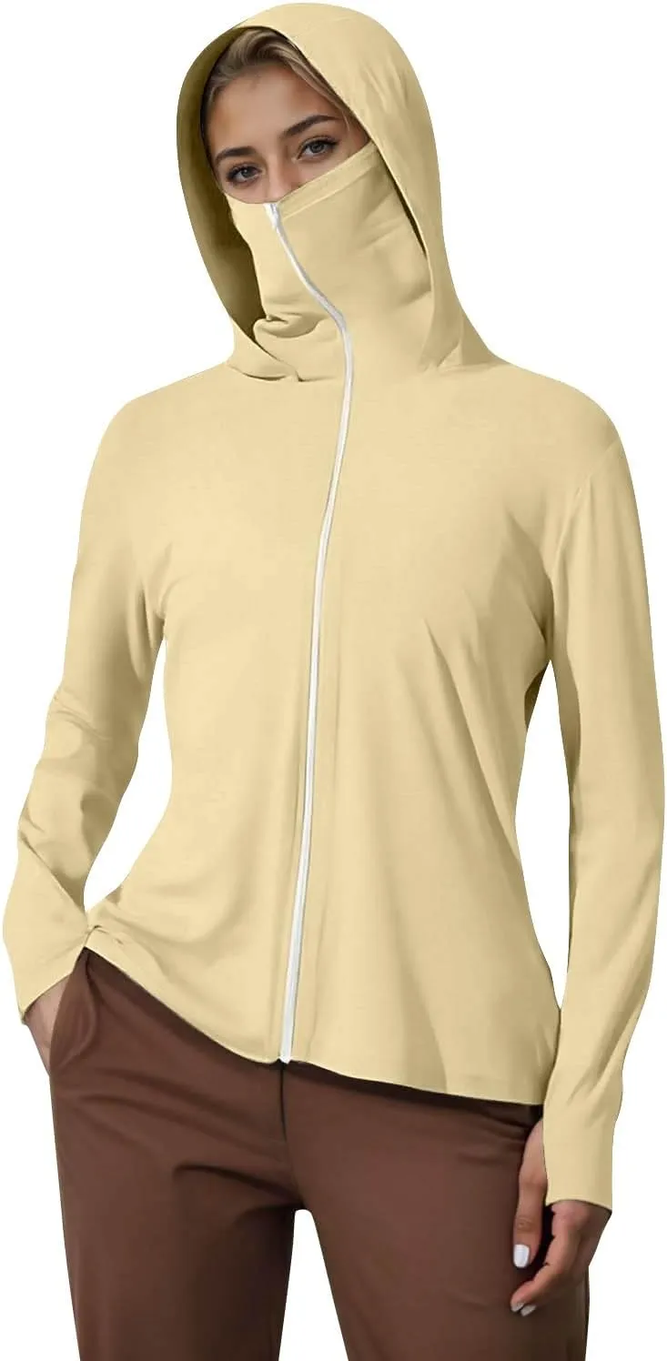 Sun Shirt for Women Zip Up UPF 50  Protection Lightweight Comfy Jacket Long Sleeve Ice Silk Fishing Hiking Outdoor Hoodie