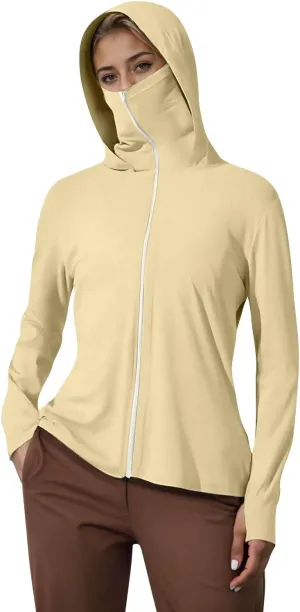 Sun Shirt for Women Zip Up UPF 50  Protection Lightweight Comfy Jacket Long Sleeve Ice Silk Fishing Hiking Outdoor Hoodie
