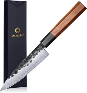 Sunnecko Kitchen Knife Sharp, Paring Knife 5.5 Inch Carbon Steel Fruit Knife 3-Layered 9CR18MOV, Rosewood Handle Gift Box