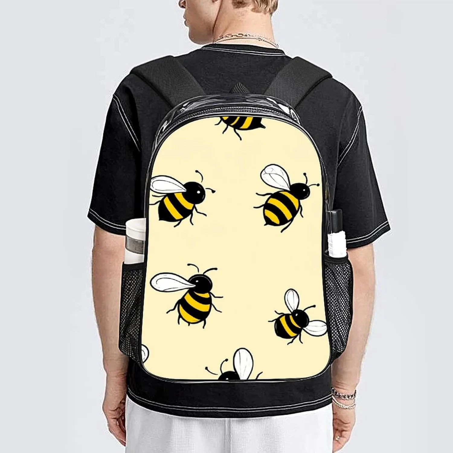 Supdreamc Lightweight Daypack Backpack for Sports Travel Running - Large Capacity Multipurpose Transparent Bookbag, Cute Bee Pattern Laptop Backpack Daypack