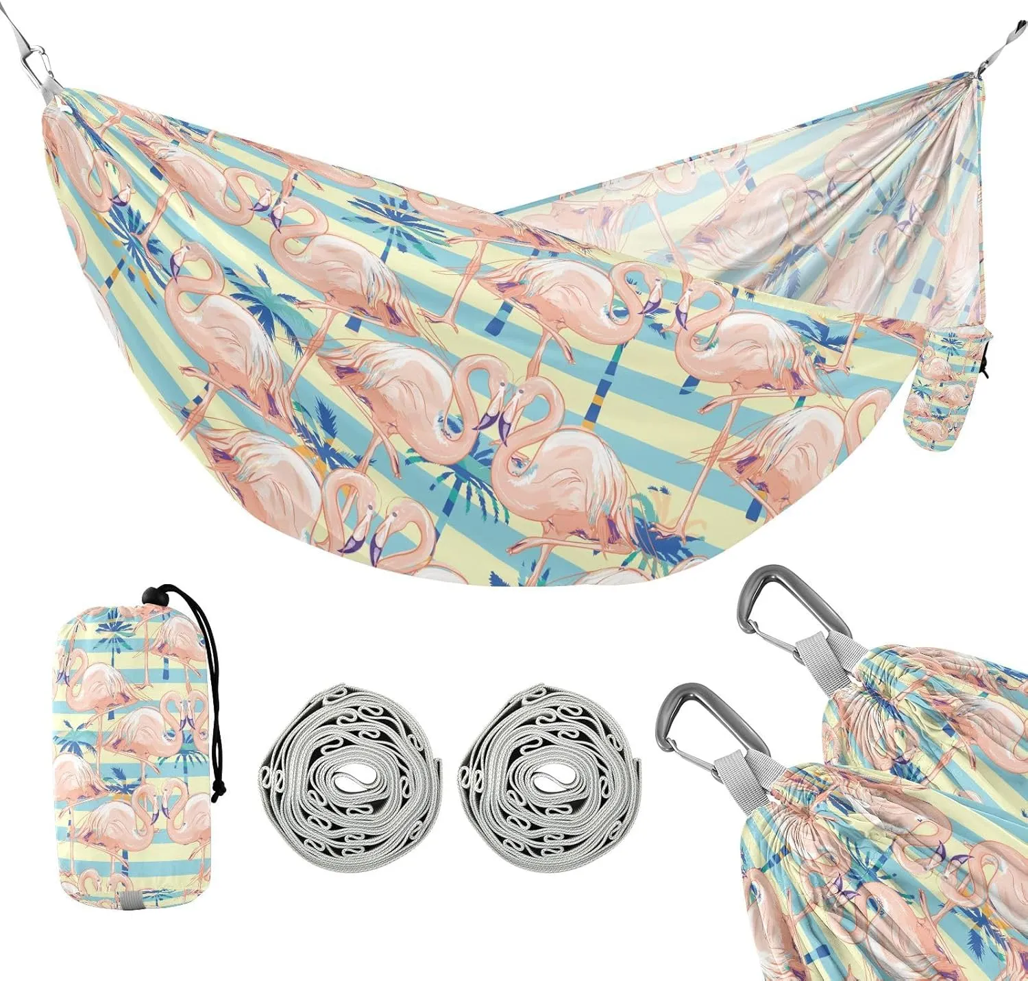susiyo Portable Camping Hammock Flamingo Printed Lightweight Hammock Comfortable Travel Swing with Tree Straps for Camping Hiking Backpacking Travel or Beach - Up to 330lbs