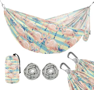 susiyo Portable Camping Hammock Flamingo Printed Lightweight Hammock Comfortable Travel Swing with Tree Straps for Camping Hiking Backpacking Travel or Beach - Up to 330lbs