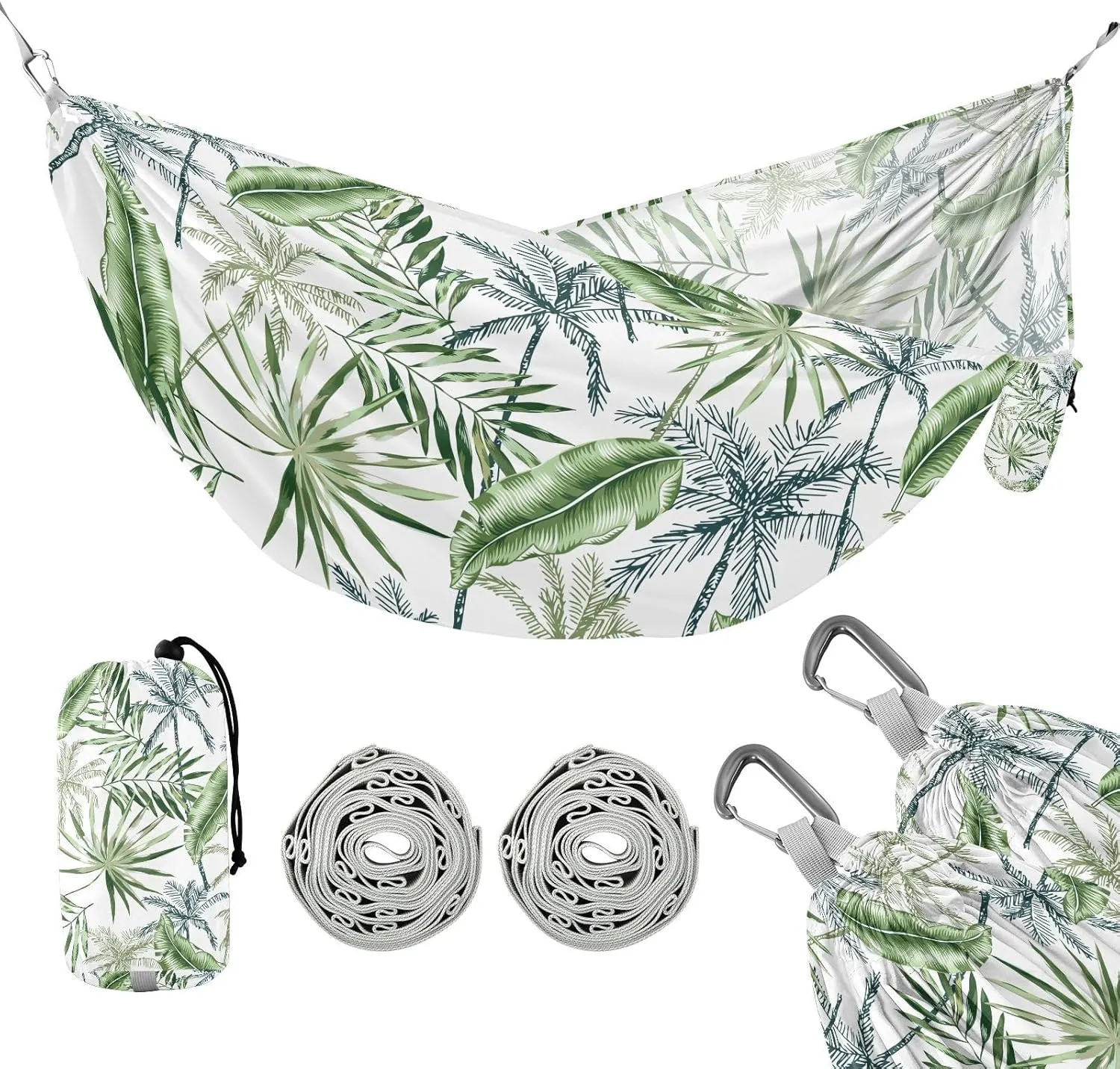 susiyo Portable Camping Hammock Green Banana Palm Leaves Printed Lightweight Hammock Comfortable Travel Swing with Tree Straps for Camping Hiking Backpacking Travel or Beach - Up to 330lbs