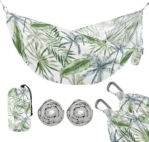 susiyo Portable Camping Hammock Green Banana Palm Leaves Printed Lightweight Hammock Comfortable Travel Swing with Tree Straps for Camping Hiking Backpacking Travel or Beach - Up to 330lbs