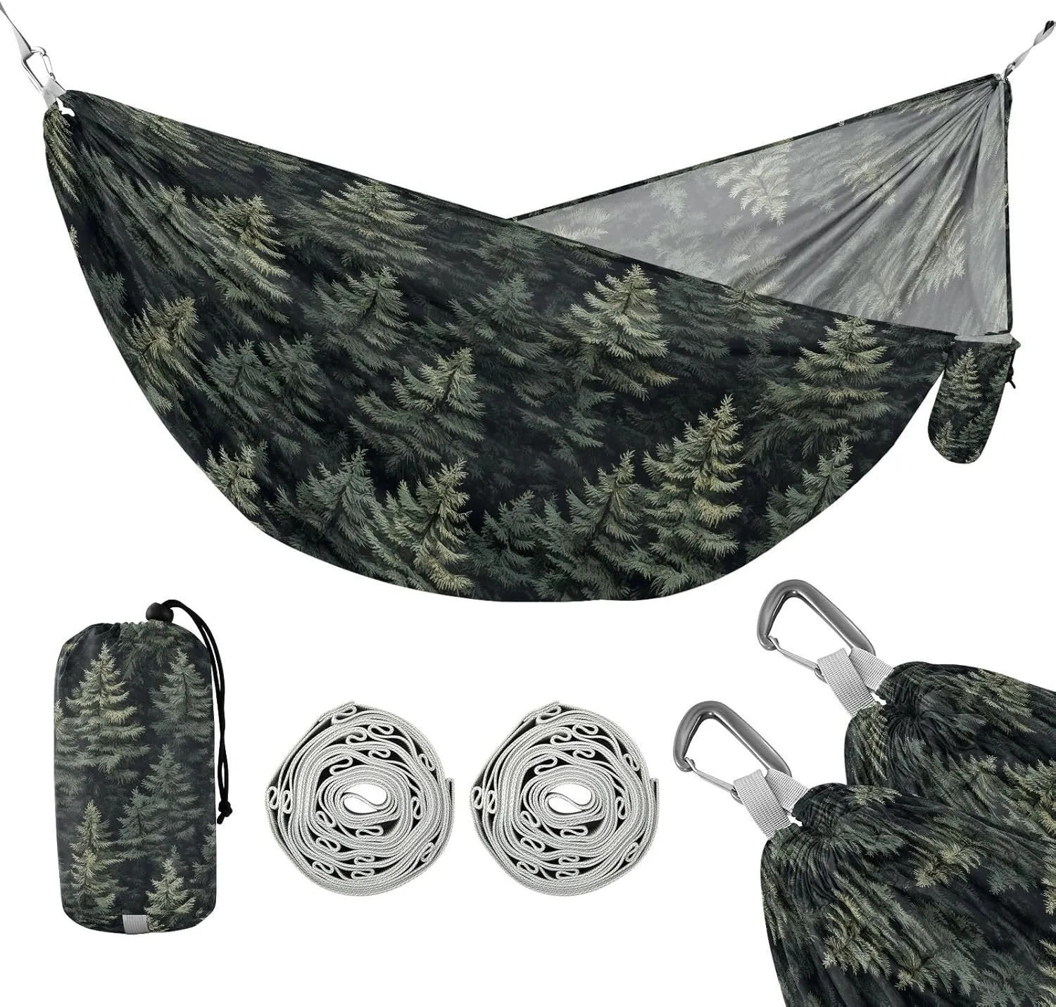 susiyo Portable Camping Hammock Pine Trees Printed Lightweight Hammock Comfortable Travel Swing with Tree Straps for Camping Hiking Backpacking Travel or Beach - Up to 330lbs