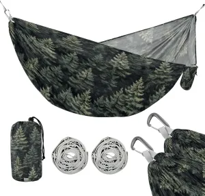 susiyo Portable Camping Hammock Pine Trees Printed Lightweight Hammock Comfortable Travel Swing with Tree Straps for Camping Hiking Backpacking Travel or Beach - Up to 330lbs