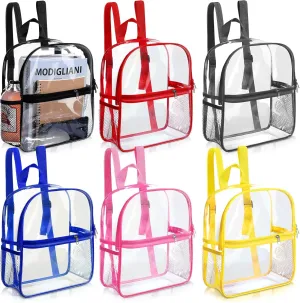 Sweetude 6 Pcs Clear Backpack 11.4 x 9.5 x 5.1 Inch Bag Stadium Approved Plastic Transparent Backpack with 2 Water Holders(Multicolor)