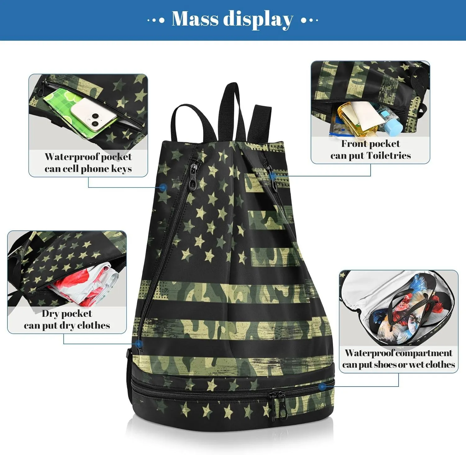 Swim Bag Gym Bag for Women Men, Sea Turtle Turquoise Shell Beach Backpack for Swimming Gym