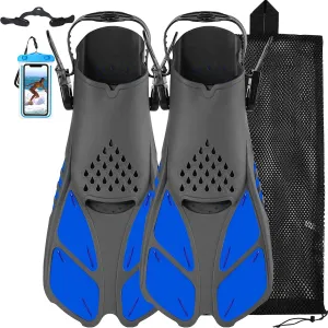 Swim Fins Snorkel Fins Snorkeling Gear Flippers for Swimming Short Diving Fins Travel Size with Mesh Bag Extra Fin Strap Open Heel Adjustable
