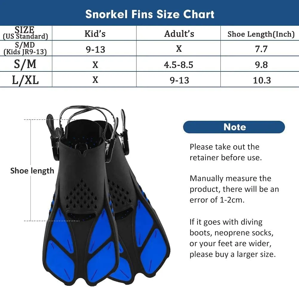 Swim Fins Snorkel Fins Snorkeling Gear Flippers for Swimming Short Diving Fins Travel Size with Mesh Bag Extra Fin Strap Open Heel Adjustable