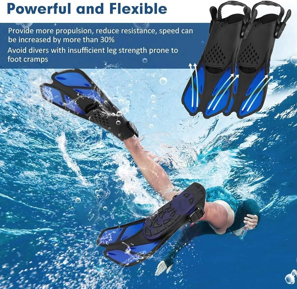 Swim Fins Snorkel Fins Snorkeling Gear Flippers for Swimming Short Diving Fins Travel Size with Mesh Bag Extra Fin Strap Open Heel Adjustable