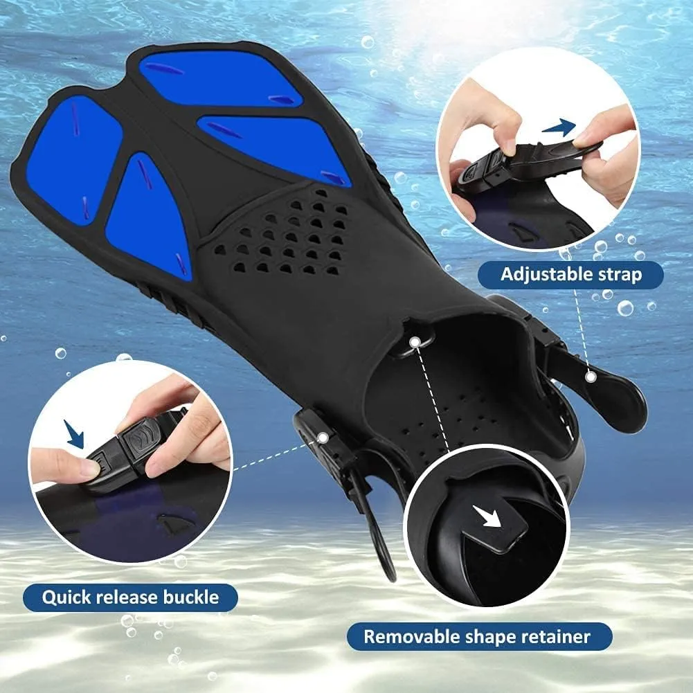 Swim Fins Snorkel Fins Snorkeling Gear Flippers for Swimming Short Diving Fins Travel Size with Mesh Bag Extra Fin Strap Open Heel Adjustable