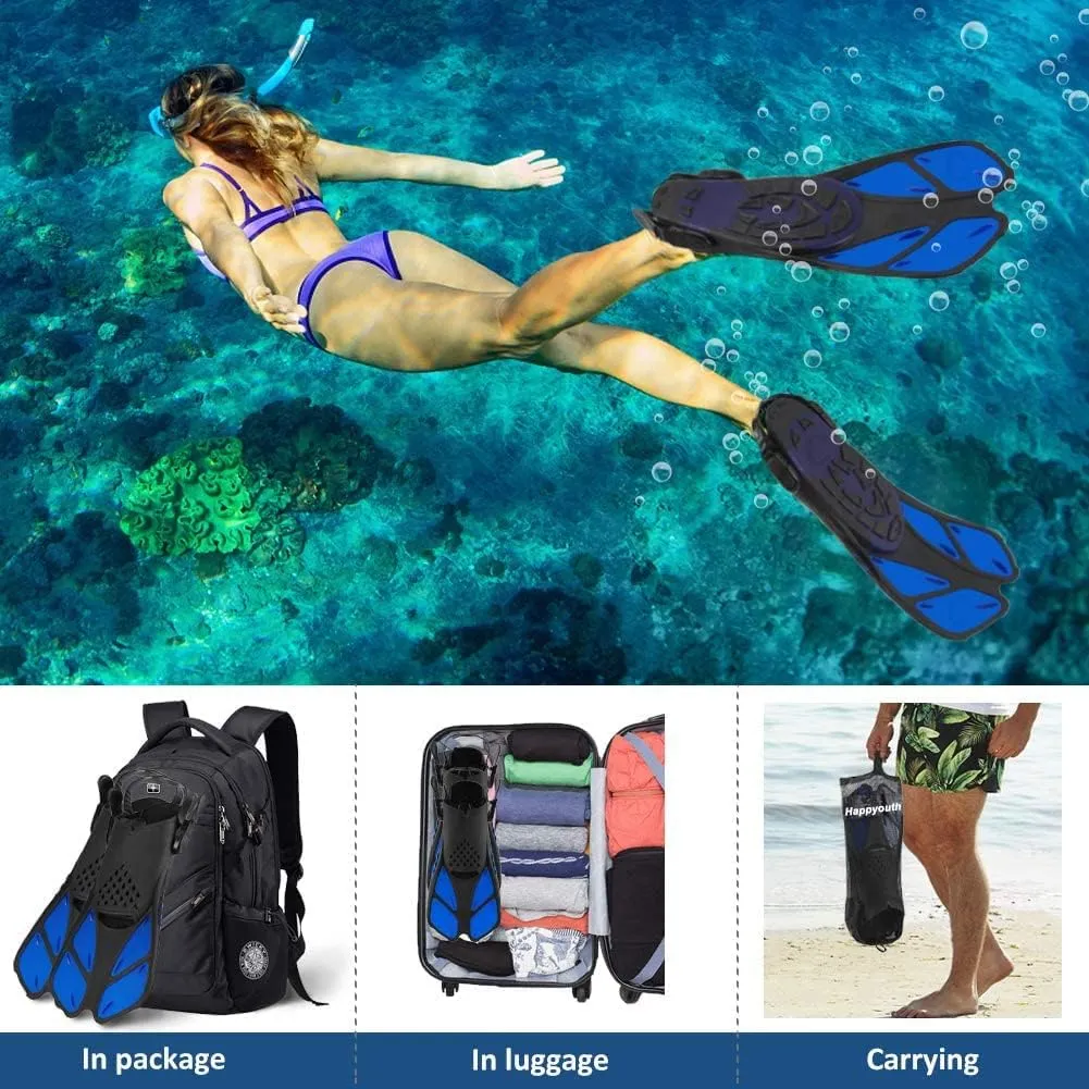 Swim Fins Snorkel Fins Snorkeling Gear Flippers for Swimming Short Diving Fins Travel Size with Mesh Bag Extra Fin Strap Open Heel Adjustable