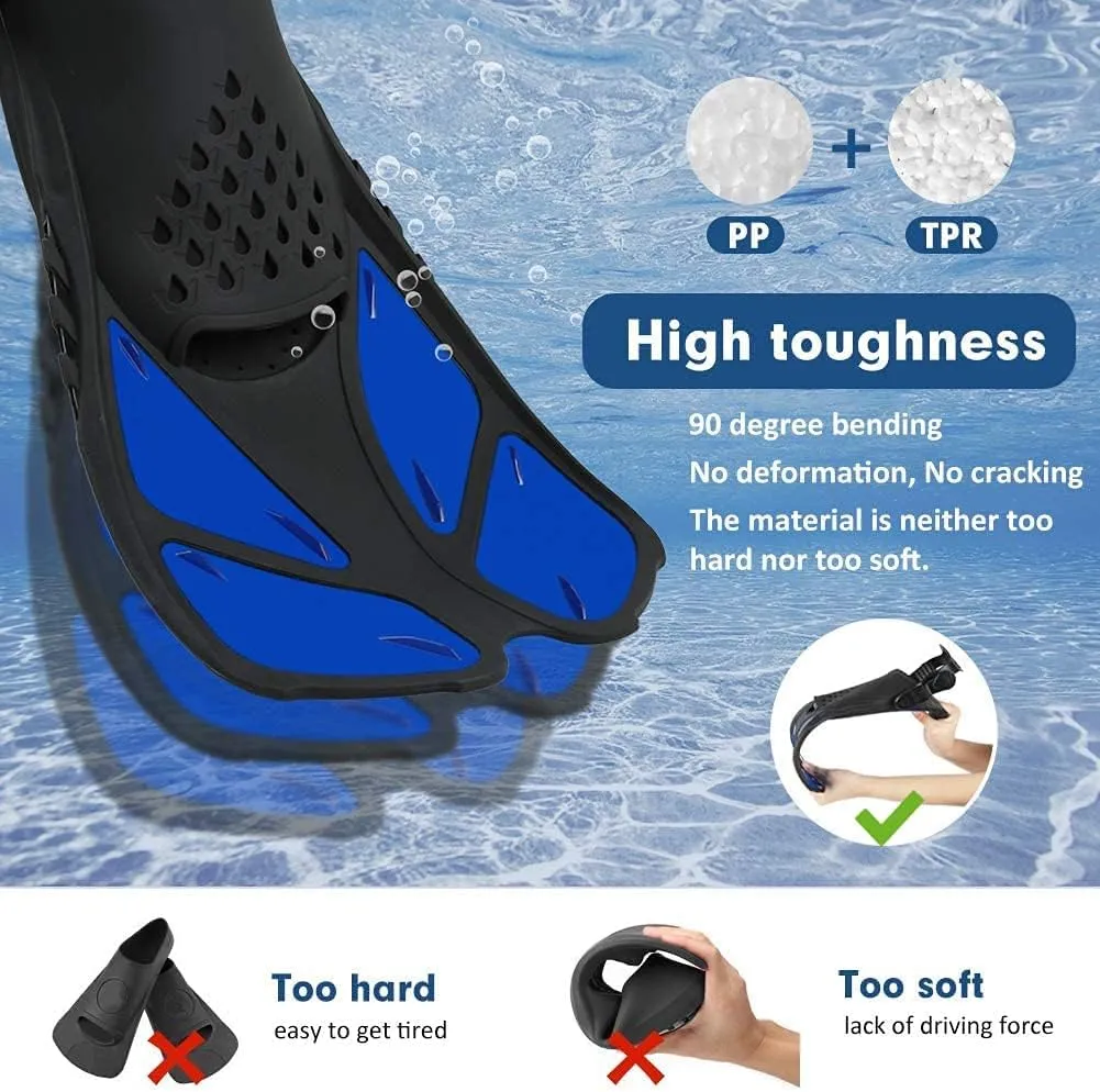 Swim Fins Snorkel Fins Snorkeling Gear Flippers for Swimming Short Diving Fins Travel Size with Mesh Bag Extra Fin Strap Open Heel Adjustable