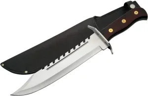 SZCO Supplies Gator Back Bowie Knife with Sawback Spine, Stainless Steel Blade, Pakkawood Handle & Nylon Sheath – Large Hunting Knife for Outdoors & Survival