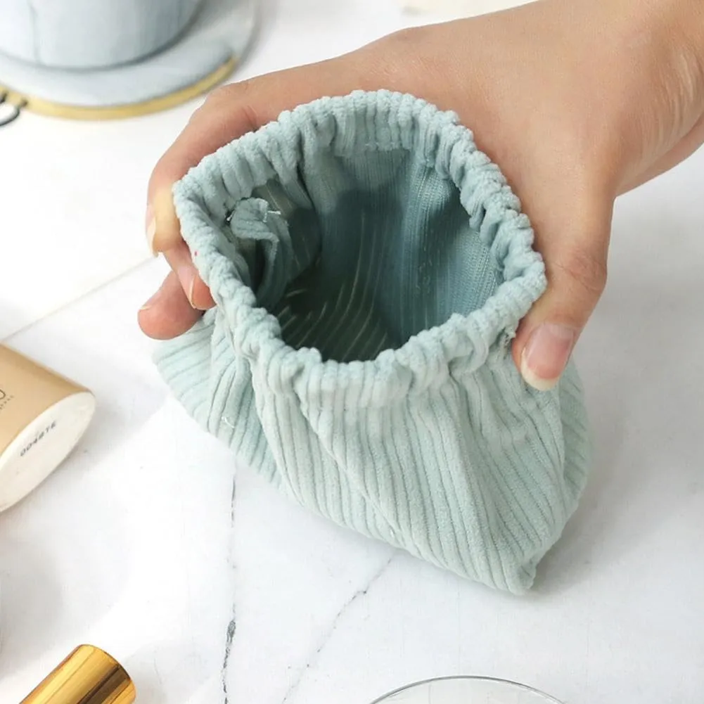 SZELL Pocket Cosmetic Bag Corduroy Elastic Self-Closing Pouches Waterproof Coin Purse for Makeup Lipstick Earphones Jewelry Organizer (Blue)