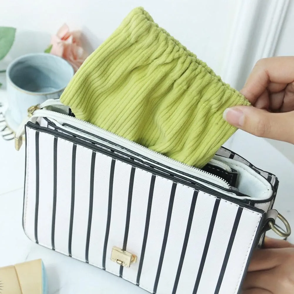 SZELL Pocket Cosmetic Bag Corduroy Elastic Self-Closing Pouches Waterproof Coin Purse for Makeup Lipstick Earphones Jewelry Organizer (Blue)