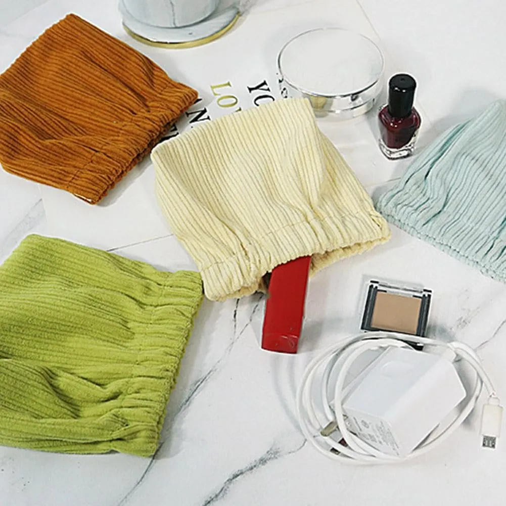 SZELL Pocket Cosmetic Bag Corduroy Elastic Self-Closing Pouches Waterproof Coin Purse for Makeup Lipstick Earphones Jewelry Organizer (Blue)
