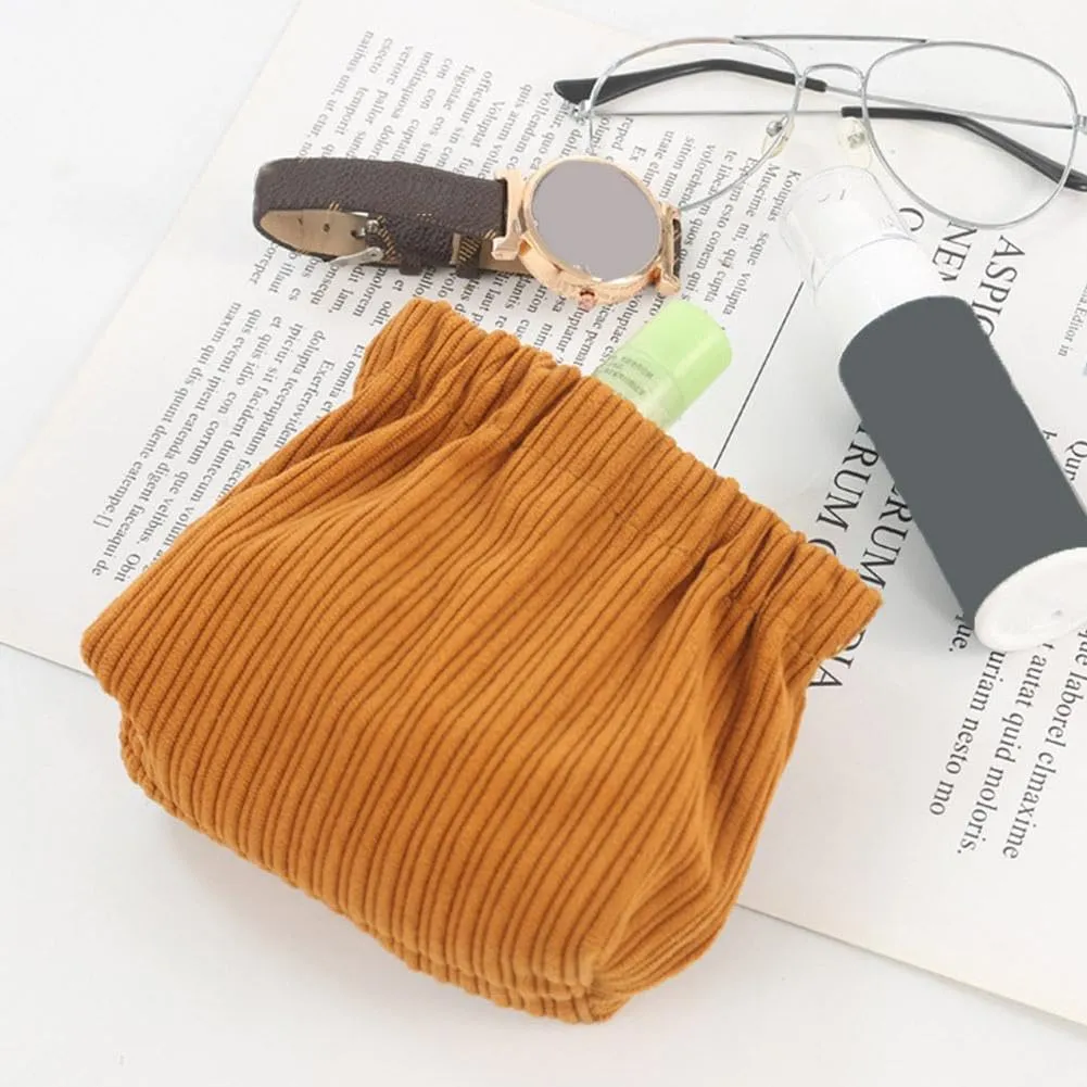 SZELL Pocket Cosmetic Bag Corduroy Elastic Self-Closing Pouches Waterproof Coin Purse for Makeup Lipstick Earphones Jewelry Organizer (Blue)