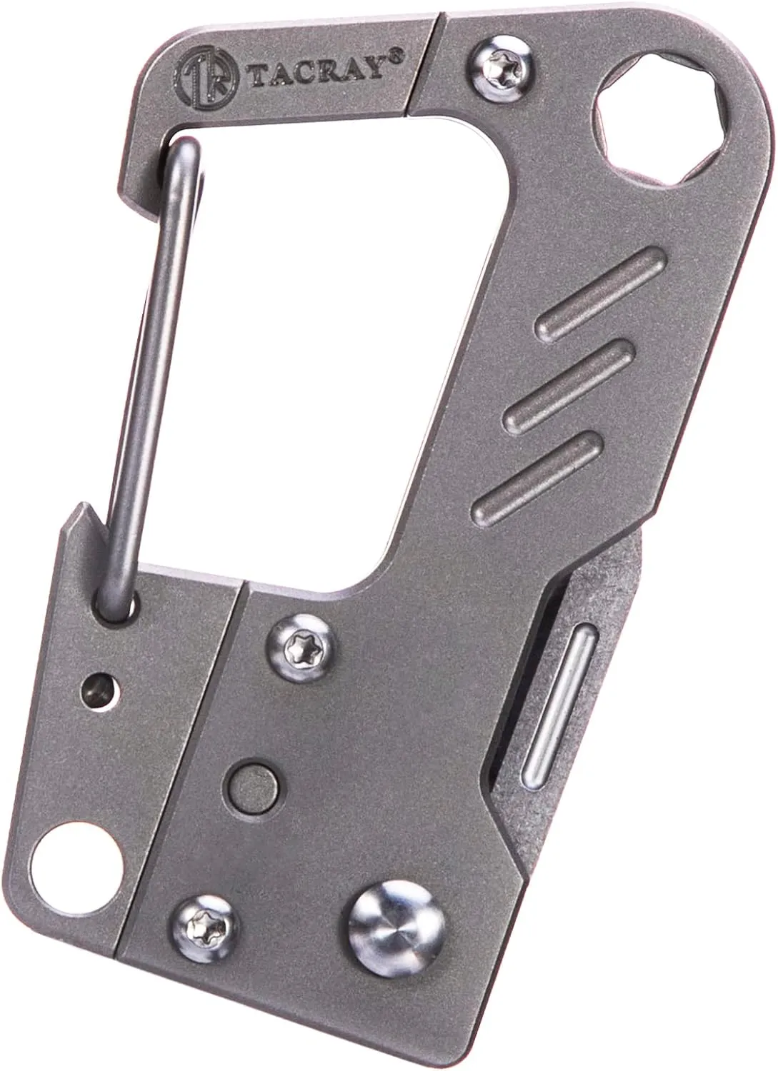 TACRAY Titanium Multi-Function EDC Carabiner Keychain,Anti-Lost Hook,with Pocket Knife,Hex Screwdriver,Easy to Carry