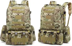 Tactical Backpack Military Army Rucksack 60L Large Assault Pack Camping Detachable Molle Bag (CP)
