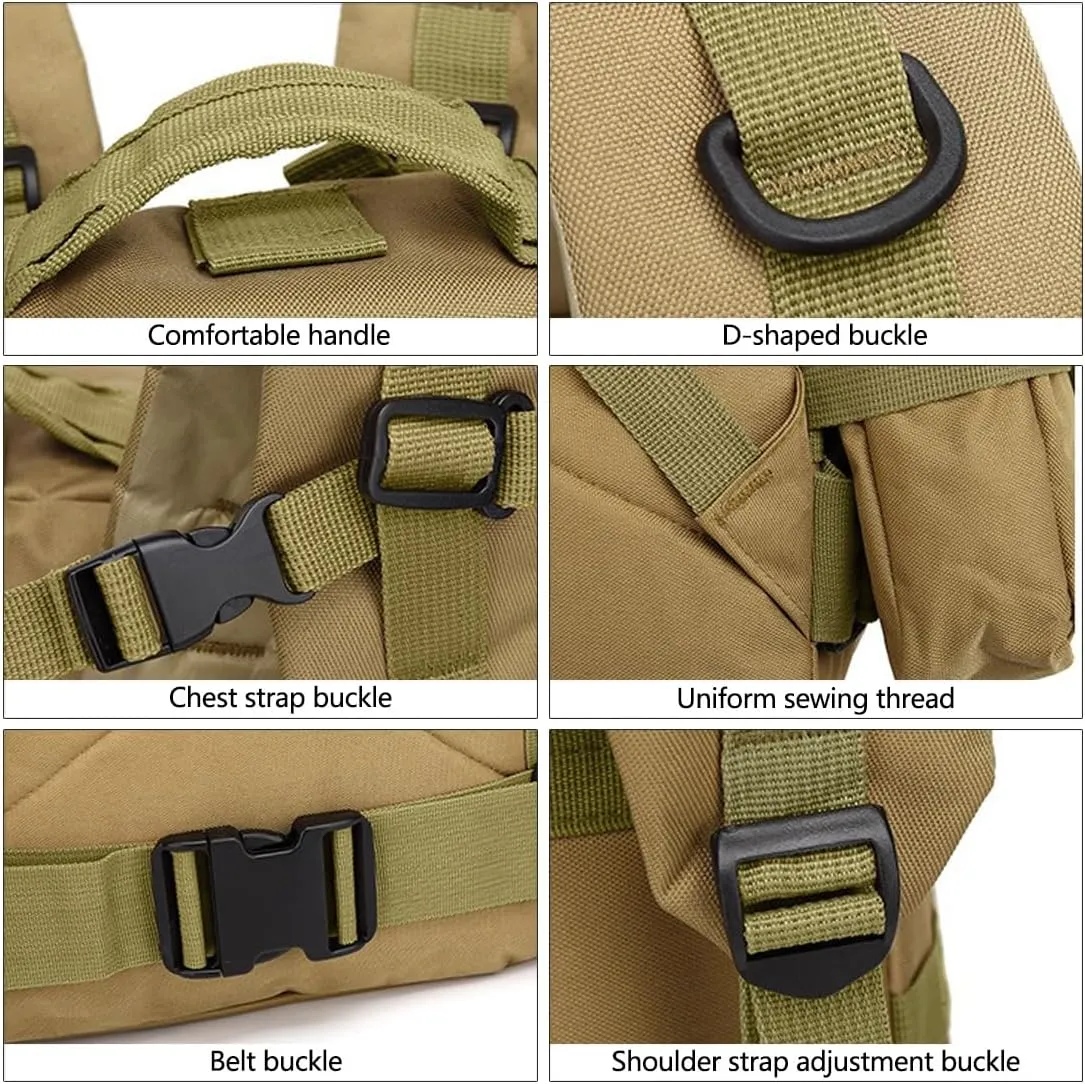 Tactical Backpack Military Army Rucksack 60L Large Assault Pack Camping Detachable Molle Bag (Python Patterned Mud Color)