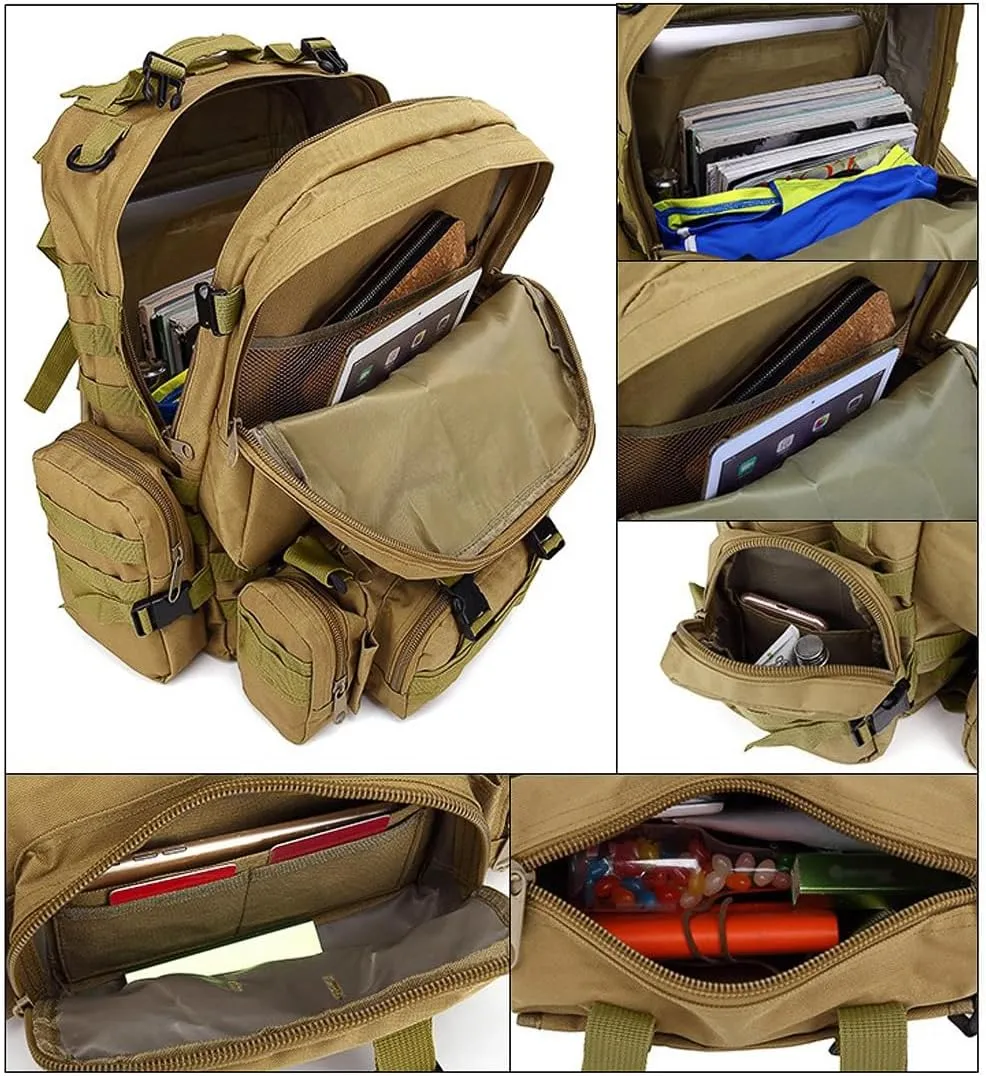 Tactical Backpack Military Army Rucksack 60L Large Assault Pack Camping Detachable Molle Bag (Python Patterned Mud Color)