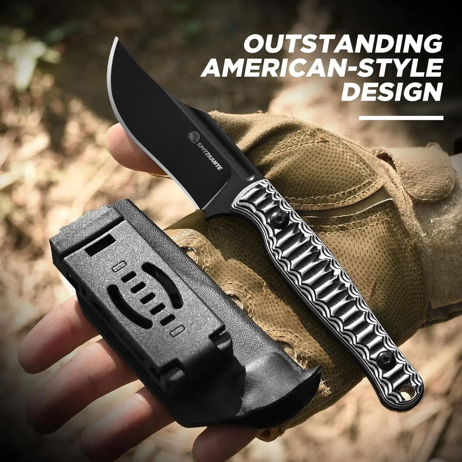 Tactical Knife Fixed Blade, 8" Survival Knife with Sheath D2 Steel G10 Handle for Camping, Hunting