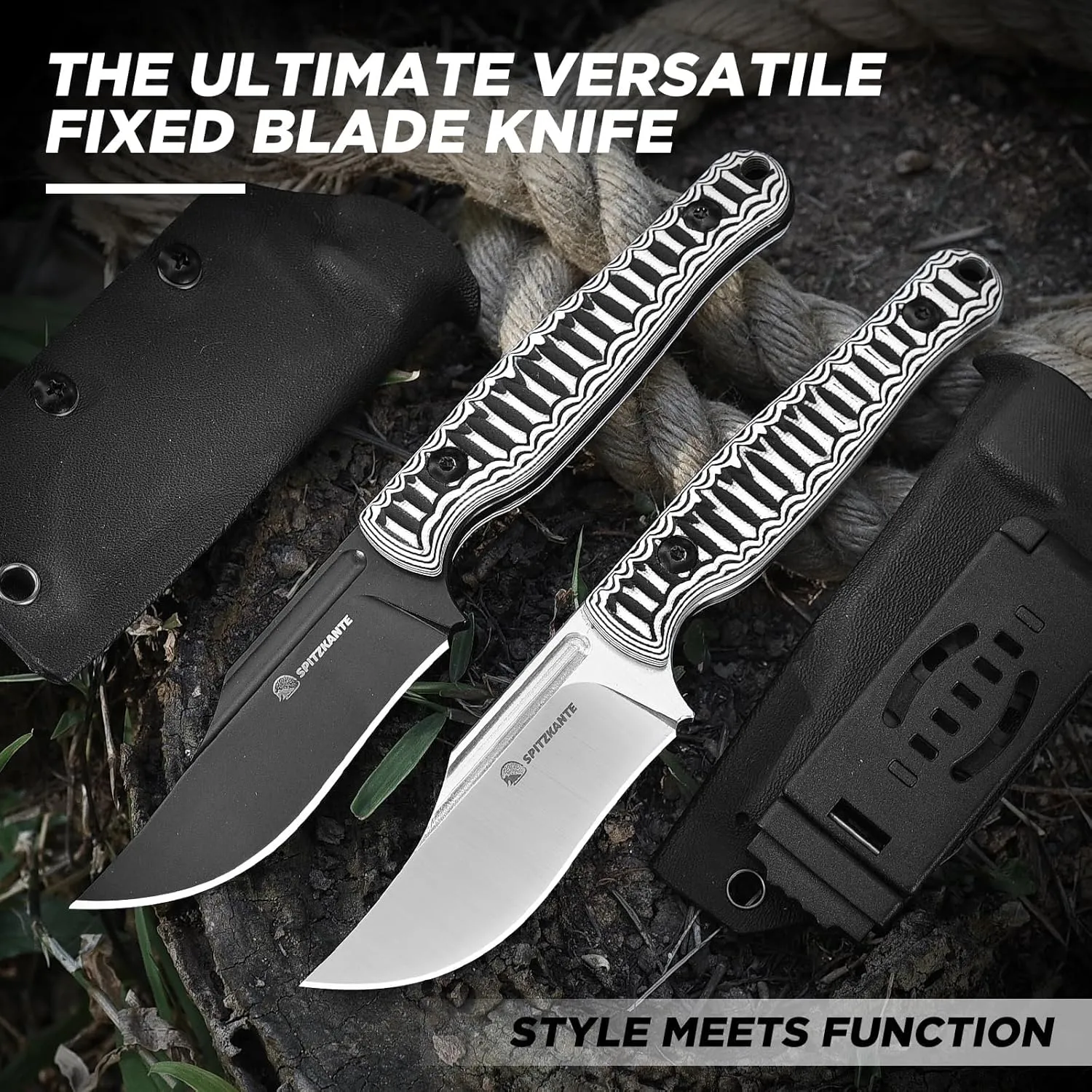 Tactical Knife Fixed Blade, 8" Survival Knife with Sheath D2 Steel G10 Handle for Camping, Hunting