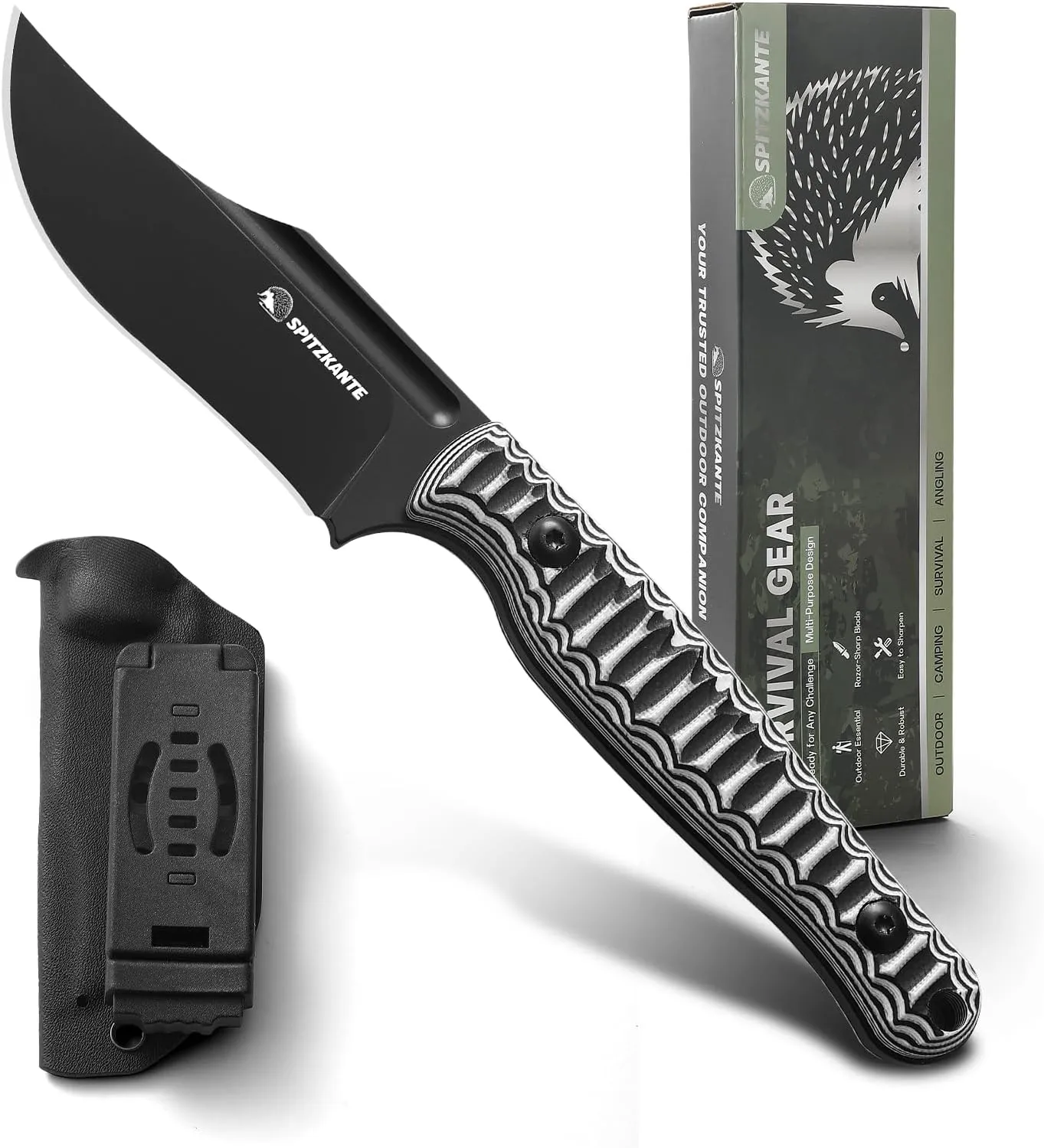 Tactical Knife Fixed Blade, 8" Survival Knife with Sheath D2 Steel G10 Handle for Camping, Hunting