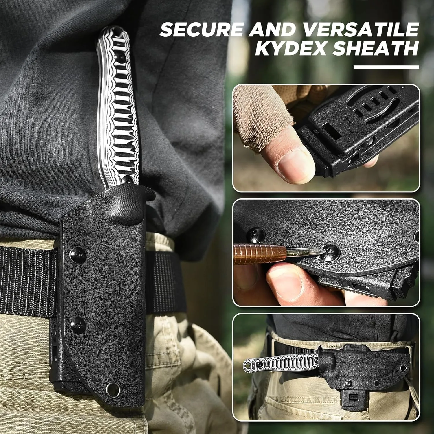 Tactical Knife Fixed Blade, 8" Survival Knife with Sheath D2 Steel G10 Handle for Camping, Hunting