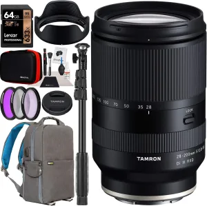 Tamron 28-200mm F/2.8-5.6 Di III RXD Lens Model A071 for Sony E-Mount Full Frame Mirrorless Cameras Bundle with Deco Gear Photography Backpack Case   Filter Kit   64GB Card   Monopod   Accessories
