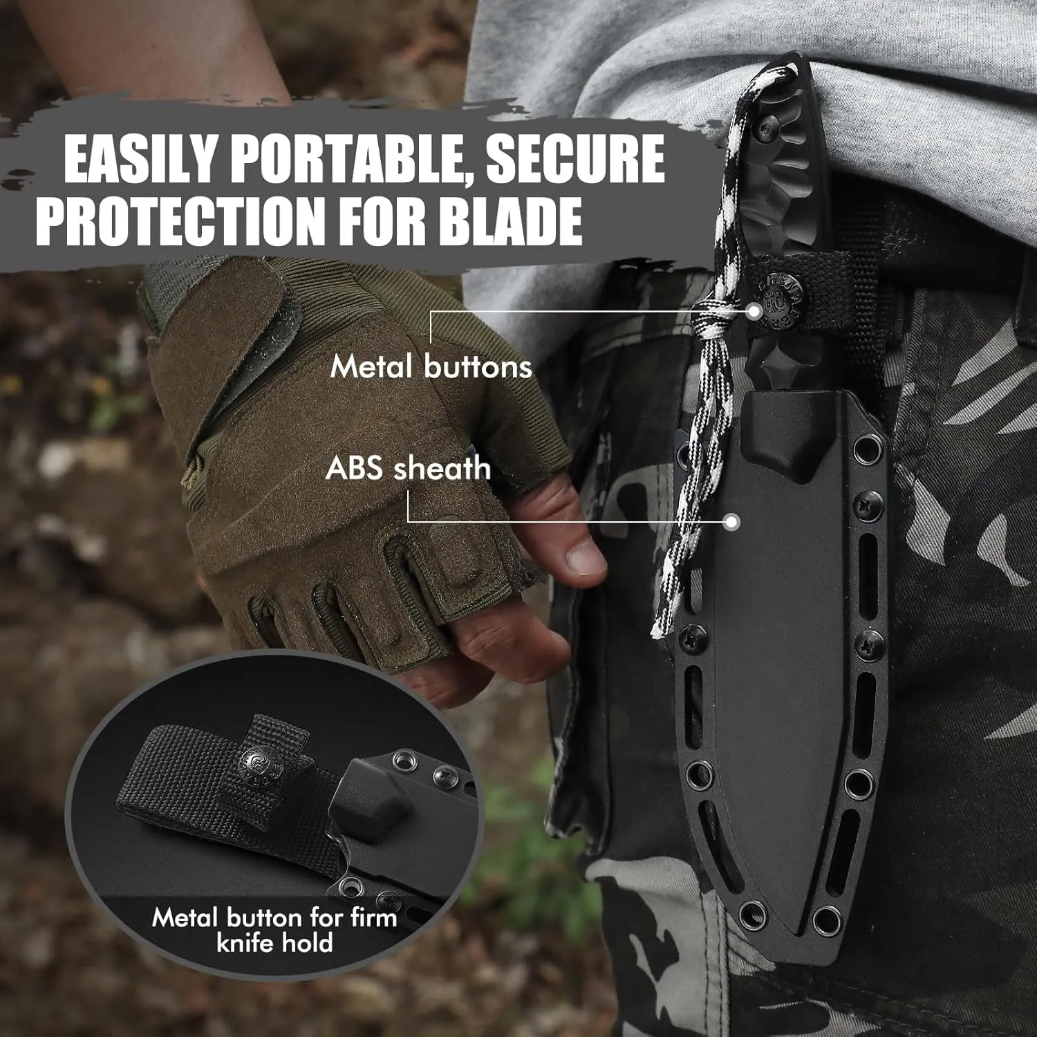 Tanto Fixed Blade Knife with Sheath, Tactical Knife for Men Survival Full Tang Design (E-Full Black)