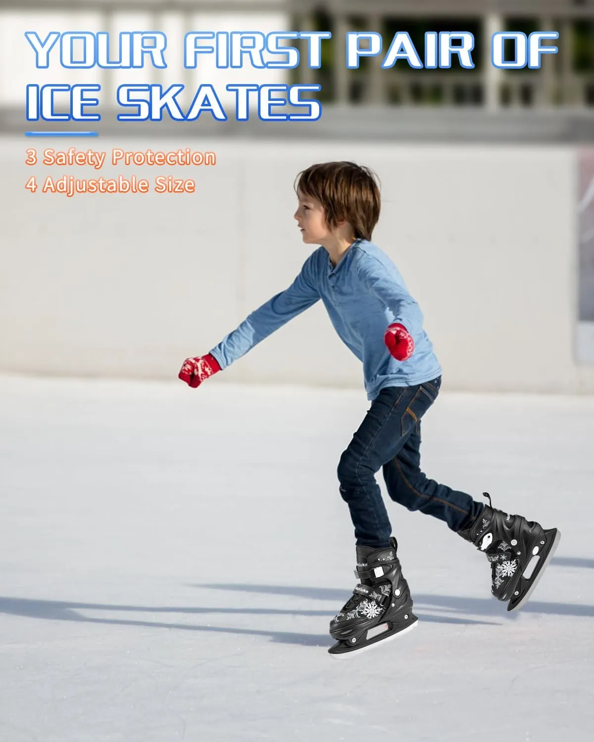 TaroKitc Snowflake Ice Skates for Kids Boys Girls, Fun Beginner Ice Skating Shoes for Outdoor and Rink, 4 Sizes Adjustable Skates, Soft and Comfortable Lining Ice Skating Shoes 5-12 Beginner and Youth