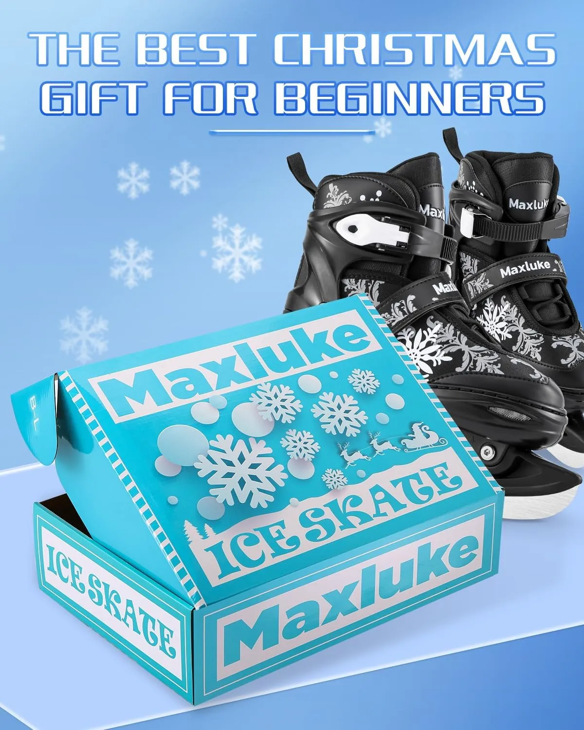 TaroKitc Snowflake Ice Skates for Kids Boys Girls, Fun Beginner Ice Skating Shoes for Outdoor and Rink, 4 Sizes Adjustable Skates, Soft and Comfortable Lining Ice Skating Shoes 5-12 Beginner and Youth