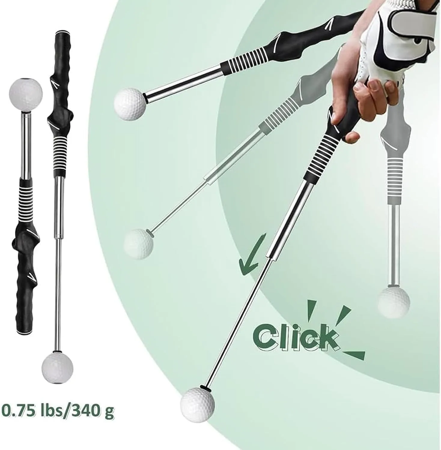 Telescopic Club, Retractable Golf Swing Training Aid, Gloryboom Golf, Gloryboom Telescopic Club, with Click Feedback, Strength & Tempo Training, for Right & Left-Handed Golfers