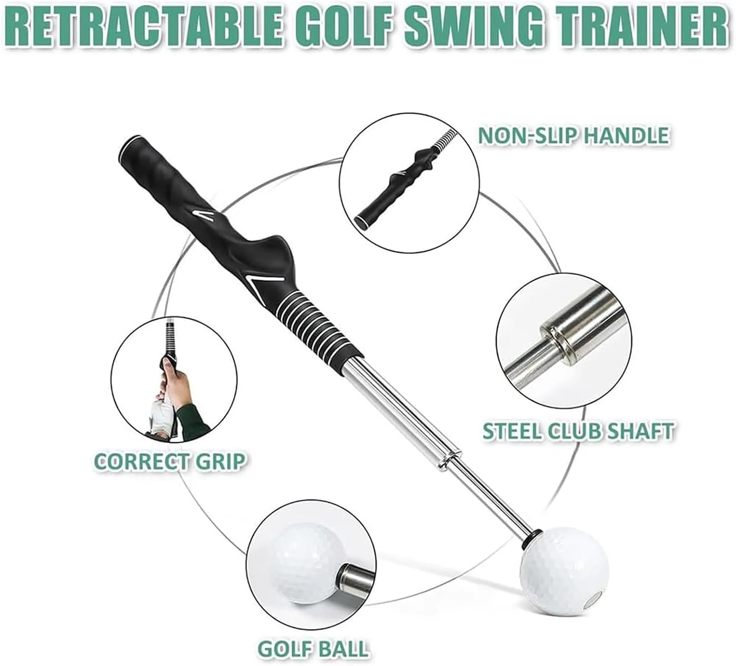Telescopic Club, Retractable Golf Swing Training Aid, Gloryboom Golf, Gloryboom Telescopic Club, with Click Feedback, Strength & Tempo Training, for Right & Left-Handed Golfers