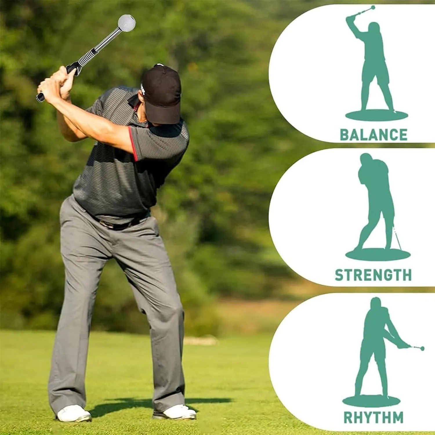 Telescopic Club, Retractable Golf Swing Training Aid, Gloryboom Golf, Gloryboom Telescopic Club, with Click Feedback, Strength & Tempo Training, for Right & Left-Handed Golfers