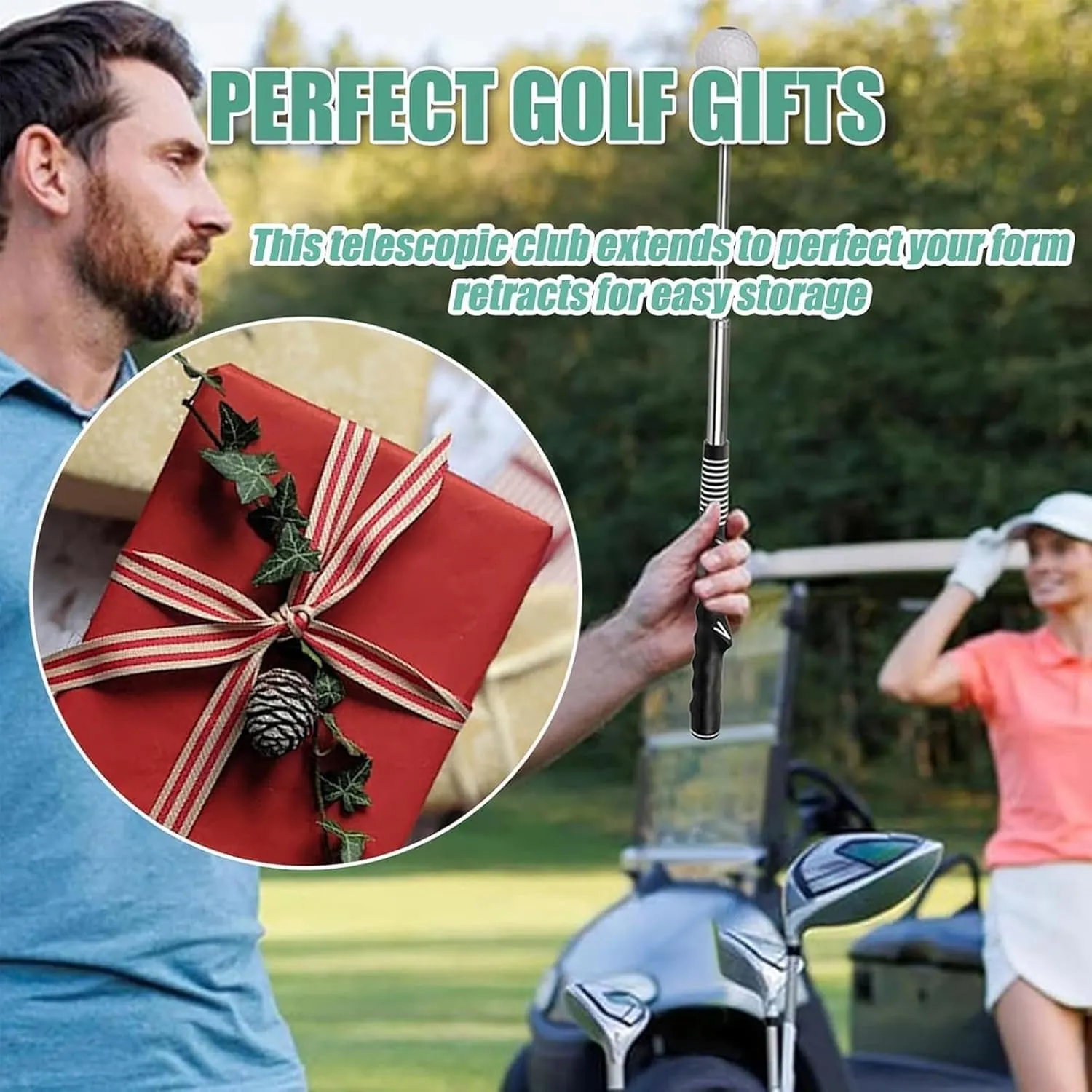 Telescopic Club, Retractable Golf Swing Training Aid, Gloryboom Golf, Gloryboom Telescopic Club, with Click Feedback, Strength & Tempo Training, for Right & Left-Handed Golfers