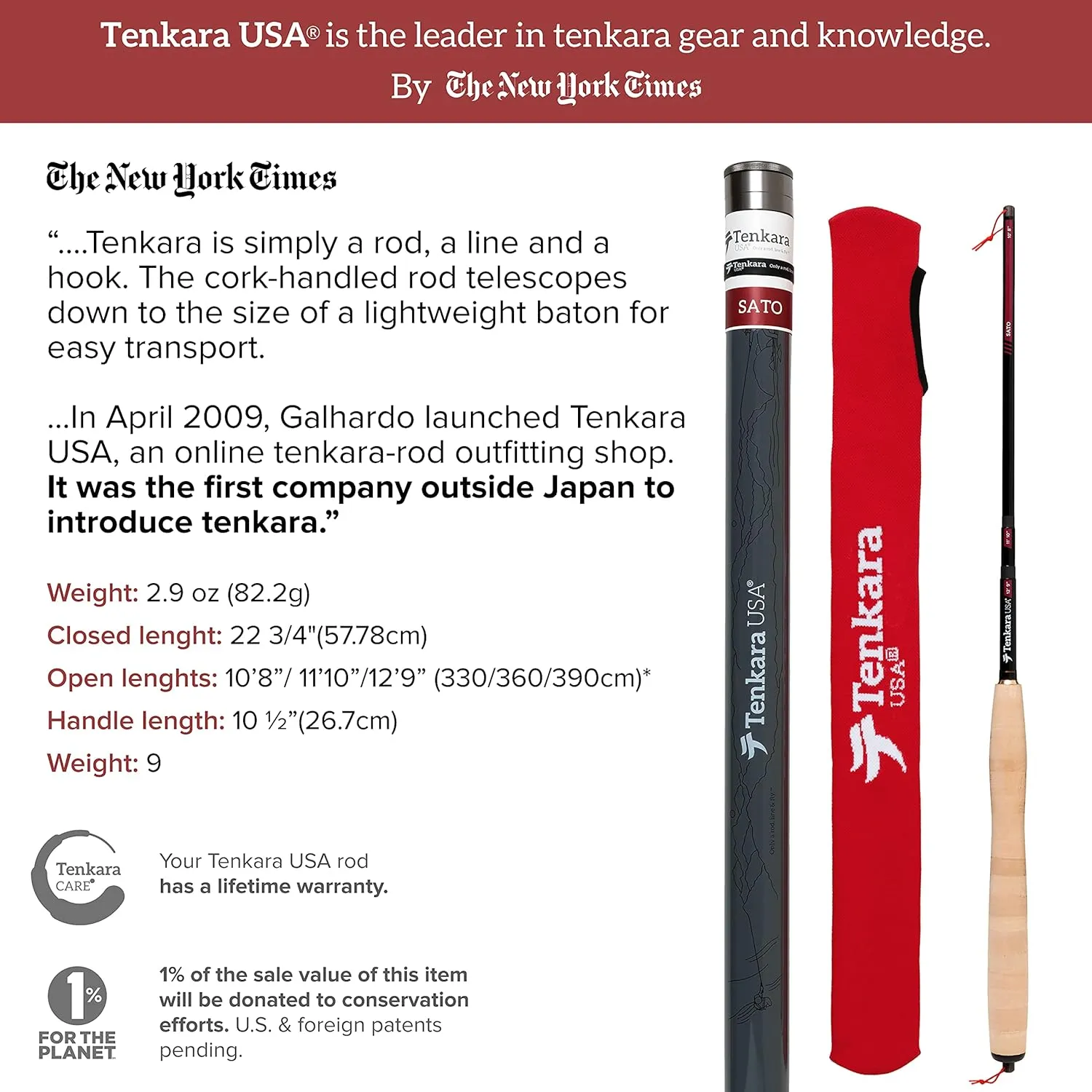 Tenkara USA Fly Fishing SATO™ Rod, for Large & Small Fish - Carbon Fiber, Lightweight, Telescopic, Adjustable, 3 Multi-Lengths (10'8"/ 11'10"/ 12'9")… (Complete Starter Kit)
