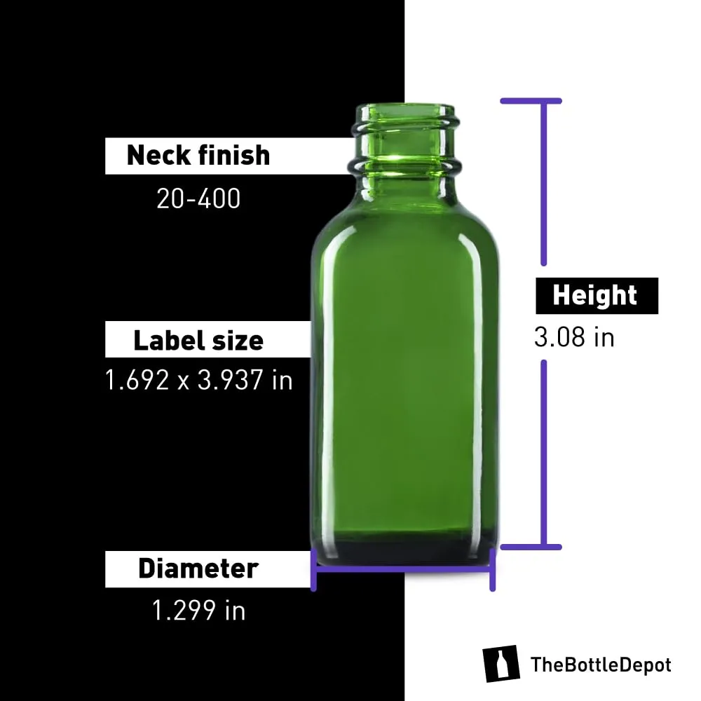 The Bottle Depot - 24 Pack - 1 oz Glass Spray Bottle - Green - 20-400 Neck Finish - Boston Round Bottles - UV Rays Protection