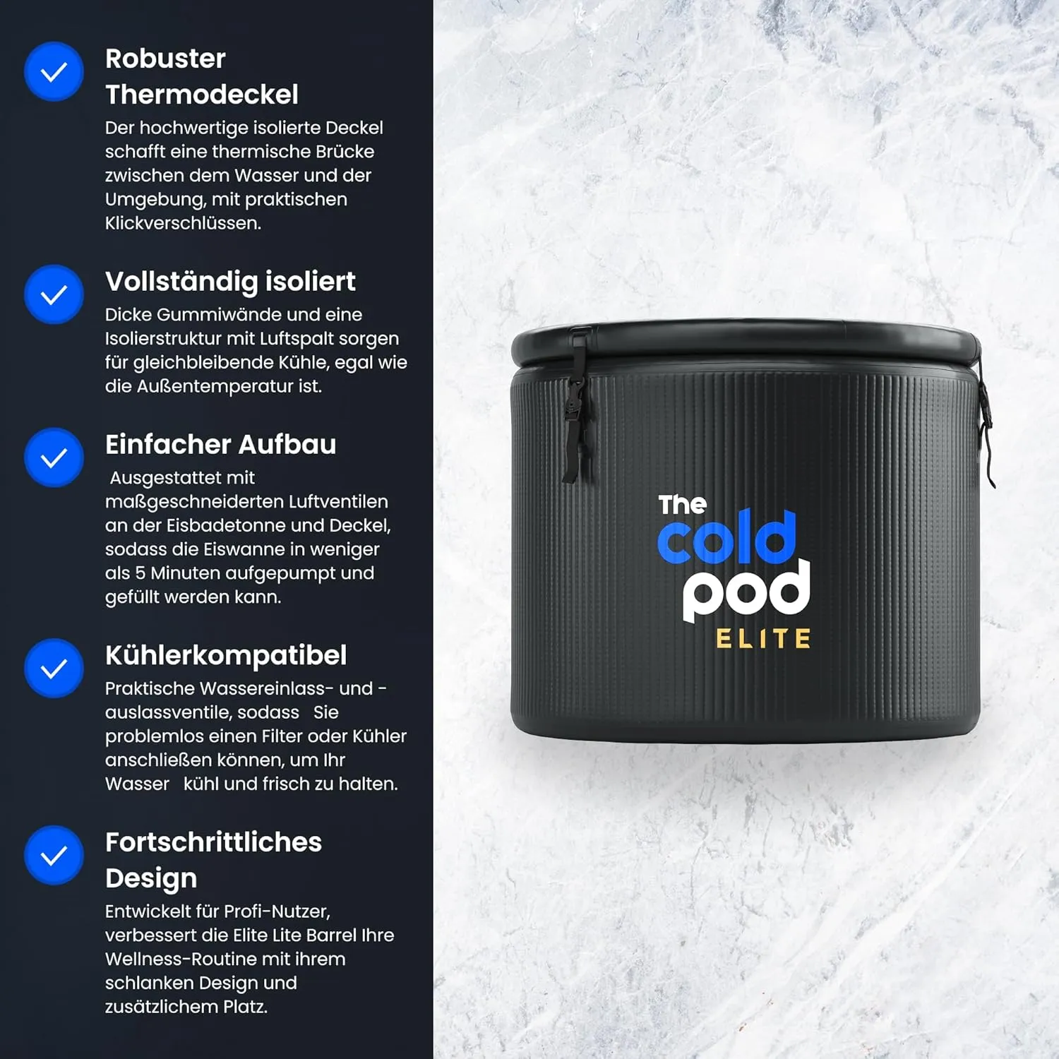 The Cold Pod Ice Bath Tub Elite Lite: XXL Cold Plunge Tub 155 Gallon with Rigid Lid for Athletes,Compatible with Cold Water Chiller,Easy Install and Portable Icy Plunge Tub with Carry Bag