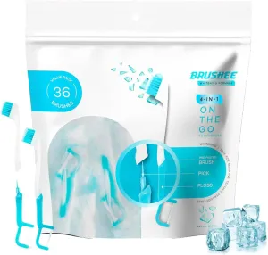 The Evolution of Oral Care Whitening | Prepasted On-The-Go Whitening Toothbrushes | 4-in-1 (Paste   Brush   Floss   Pick) | Individually Wrapped | Disposable | Travel Toothbrushes - (36-Pack)