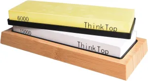 ThinkTop Knife Sharpening Stone 6000/15000, No-Soak Japanese Process of Professional Waterstone Sharpener, Fast Polishing Kit for Kitchen Cutlery and Outdoor Blades, with NonSlip Bamboo Base